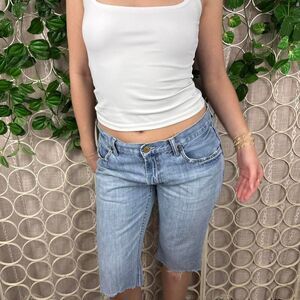 Vintage American-eagle Women's Denim Bermuda Shorts Y2K Streetwear 32" Raw Hem